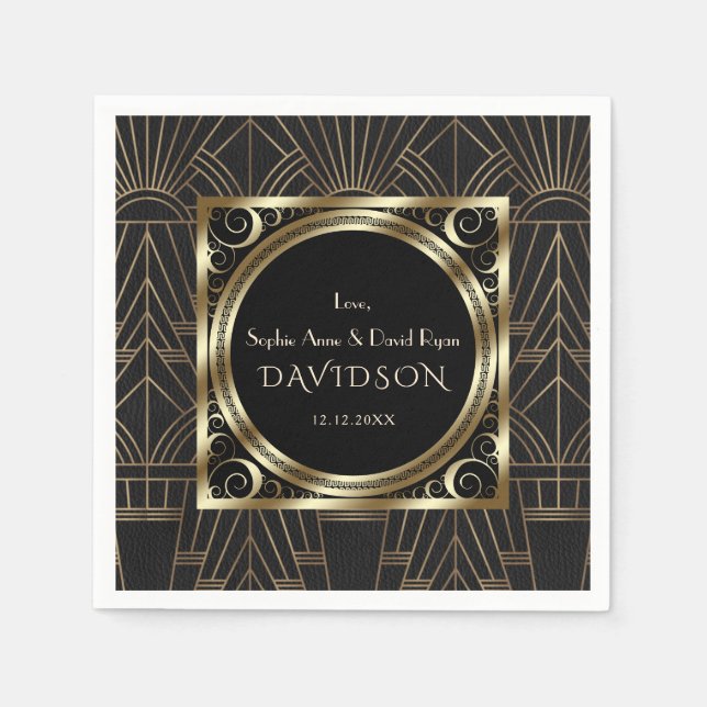 Guardanapo De Papel Casamento com Glam Royal Dourado Art Deco 20s (Frente)