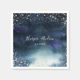 Guardanapo De Papel Casamento com Glitter Silver Marinho Elegante