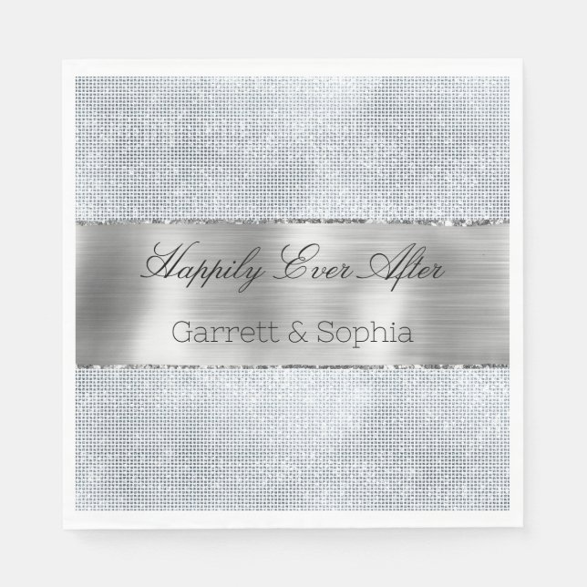 Guardanapo De Papel Casamento com Glitzy Silver Sparkle (Frente)