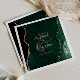 Guardanapo De Papel Casamento com Grafia Dourada e Ágata Verde Esmeral