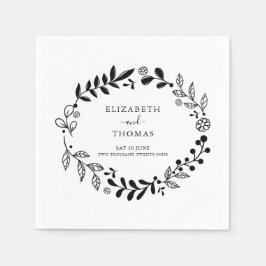 Guardanapo De Papel Casamento com Grinalda Floral Preta e Branca Elega