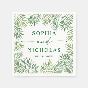 Guardanapo De Papel Casamento com guião de palma tropical de aquarela