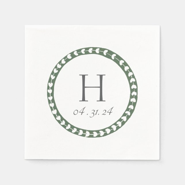 Guardanapo De Papel Casamento com Impressão Botânica Verde e Branco (Frente)