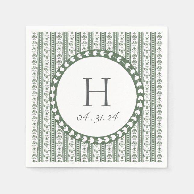Guardanapo De Papel Casamento com Impressão Botânica Verde e Branco (Frente)