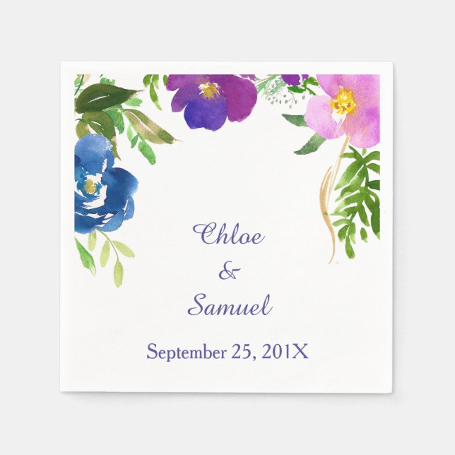 Guardanapo De Papel Casamento com Jardim Violeta Azul (Frente)