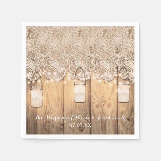 Guardanapo De Papel Casamento com Jarro de Pedra Iluminado e Renda de  (Frente)