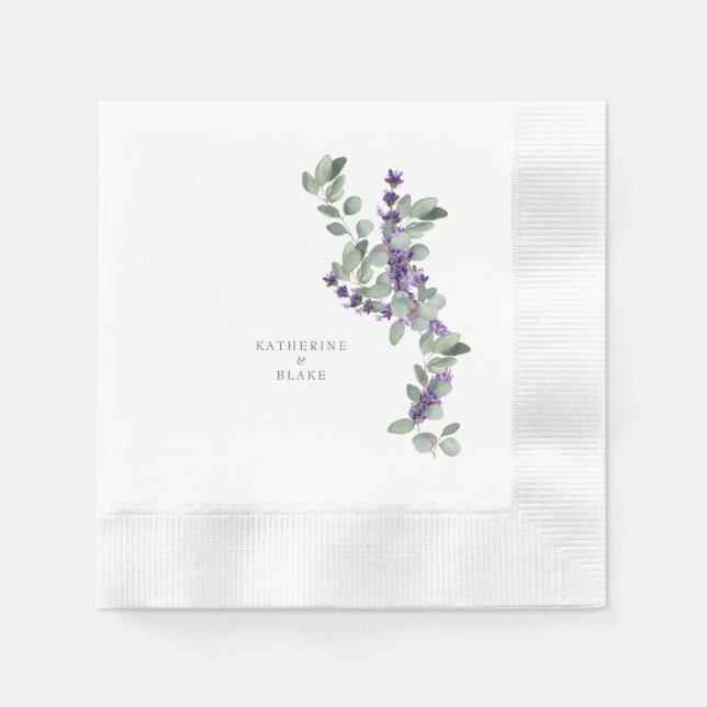 Guardanapo De Papel Casamento com Lavanda de Aquarela e Eucalyptus (Frente)