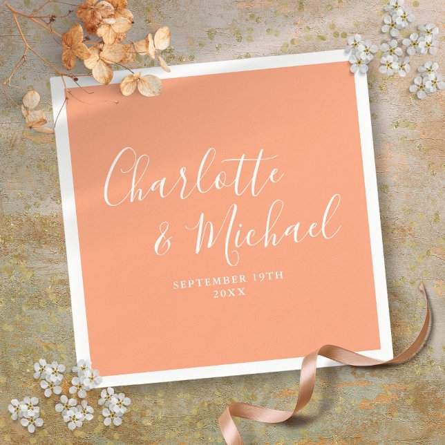 Guardanapo De Papel Casamento com Letra de Forma Elegante Pêssego (Peach Elegant Signature Script Wedding Napkins)
