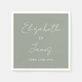 Guardanapo De Papel Casamento com Letra Moderna Minimalista Verde Salv