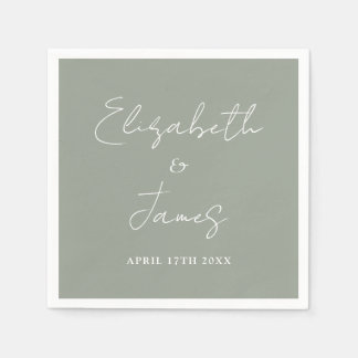 Guardanapo De Papel Casamento com Letra Moderna Minimalista Verde Salv