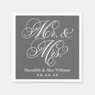 Guardanapo De Papel Casamento com Letra Mr e Mrs em Carvão Elegante