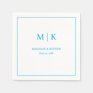 Guardanapo De Papel Casamento com Monograma Branco e Azul Minimalista