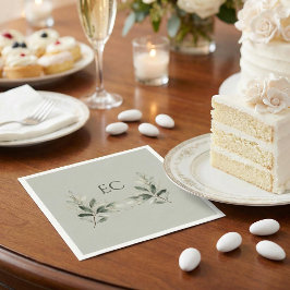 Guardanapo De Papel Casamento com Monograma de Galho de Oliveira Verde