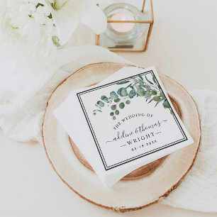 Guardanapo De Papel Casamento com Monograma de Verde de Eucalipto Eleg