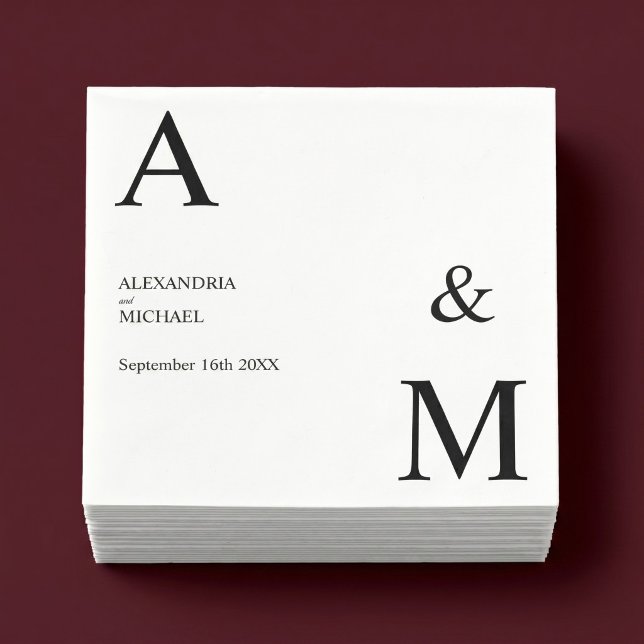 Guardanapo De Papel Casamento com Monograma Minimalista Moderno (Criador carregado)