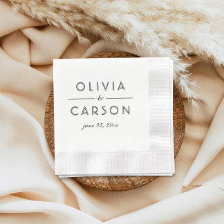 Guardanapo De Papel Casamento com Monograma Preto e Branco Elegante