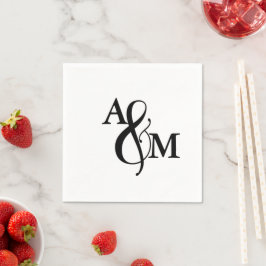 Guardanapo De Papel Casamento com Monograma Preto e Branco Moderno