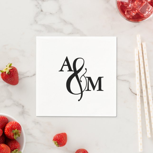 Guardanapo De Papel Casamento com Monograma Preto e Branco Moderno (Insitu)