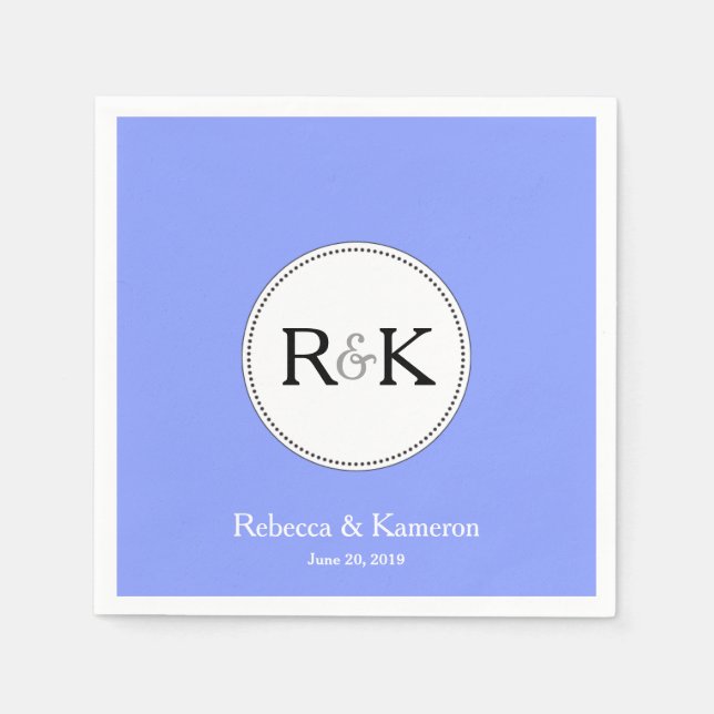 Guardanapo De Papel Casamento com Monogramas Azul Periwinkle (Frente)