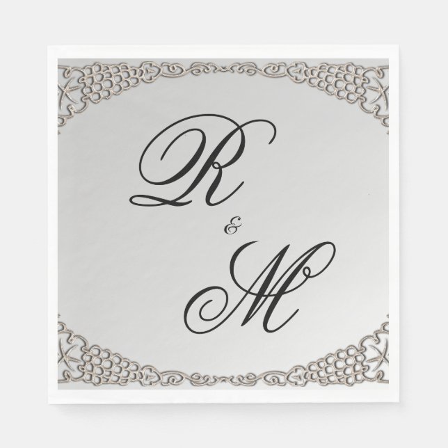 Guardanapo De Papel Casamento com Monogramas de prata elegante (Frente)