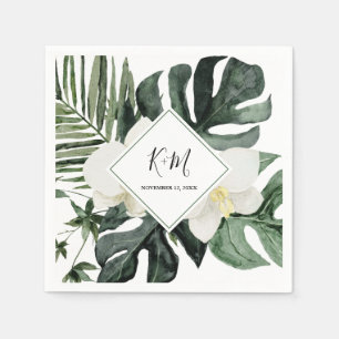 Guardanapo De Papel Casamento com Orquídea Flor Tropical Monstera Wat