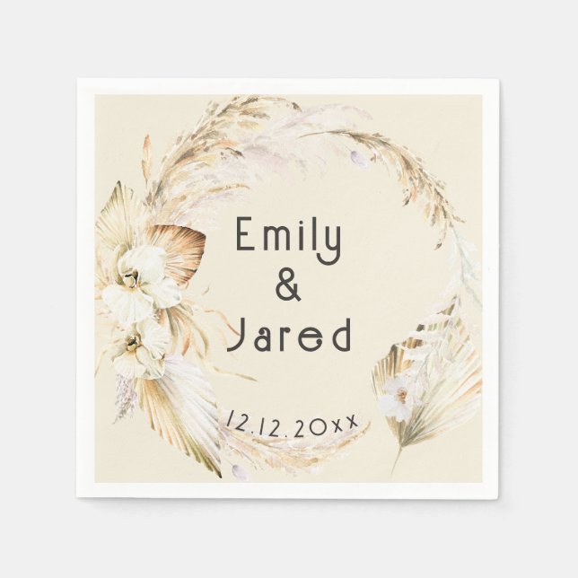 Guardanapo De Papel Casamento com Orquídeas de Boho Moderno (Frente)