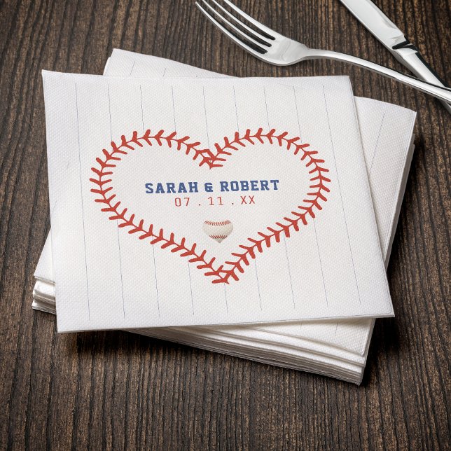 Guardanapo De Papel Casamento com Pinstripe no Baseball Softball Sport (Baseball Softball Sport Heart Pinstripe Wedding Napkins
)