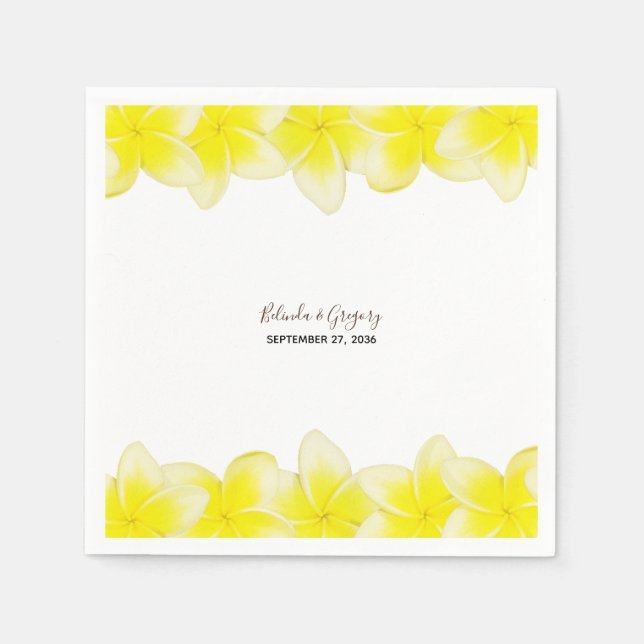 Guardanapo De Papel Casamento com Plumeria Frangipani Amarelo (Frente)