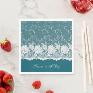 Guardanapo De Papel Casamento com rendas lacrimogêneas brancas de Teal