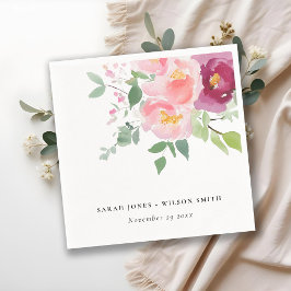 Guardanapo De Papel Casamento com Rosa de Aquarela Rosa Blush Burgundy