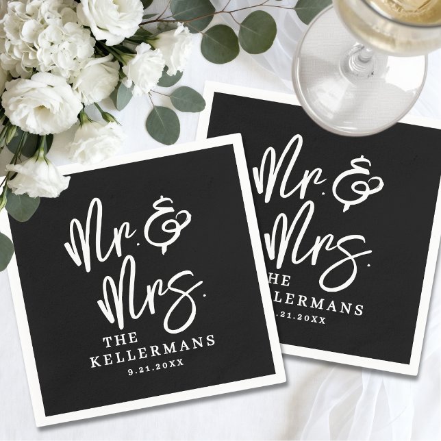 Guardanapo De Papel Casamento com Roteiro Preto Simples (Simple Black Script Wedding Napkins)