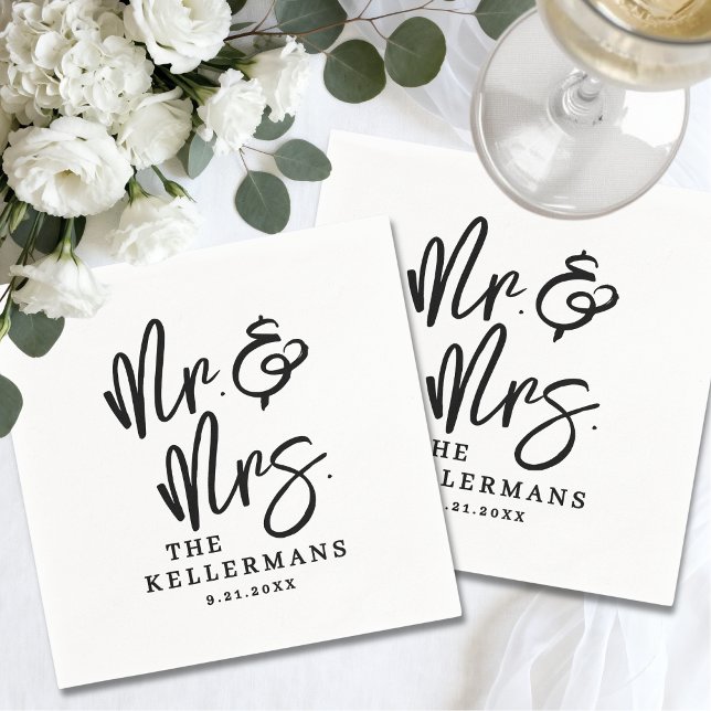 Guardanapo De Papel Casamento com Roteiro Simples Preto Branco (Simple Black White Script Wedding Napkins)
