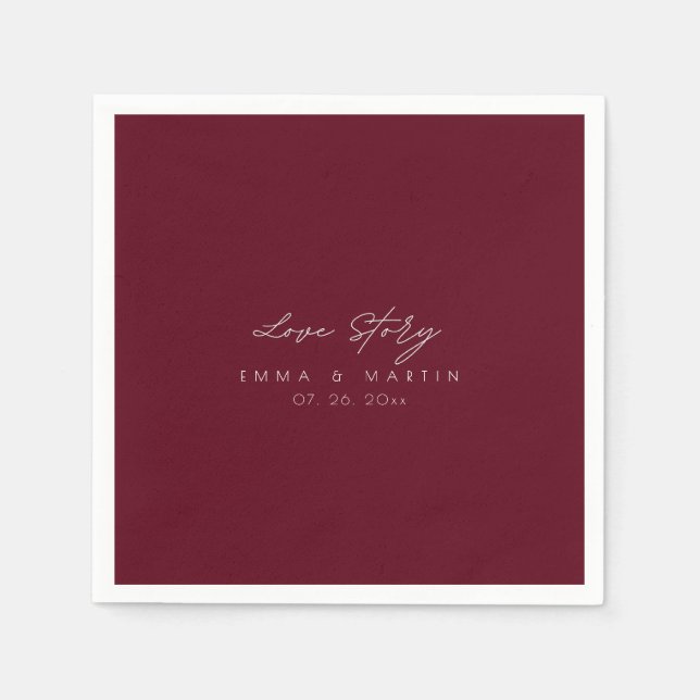 Guardanapo De Papel Casamento com Script Burgundy Elegante & Moderno (Frente)