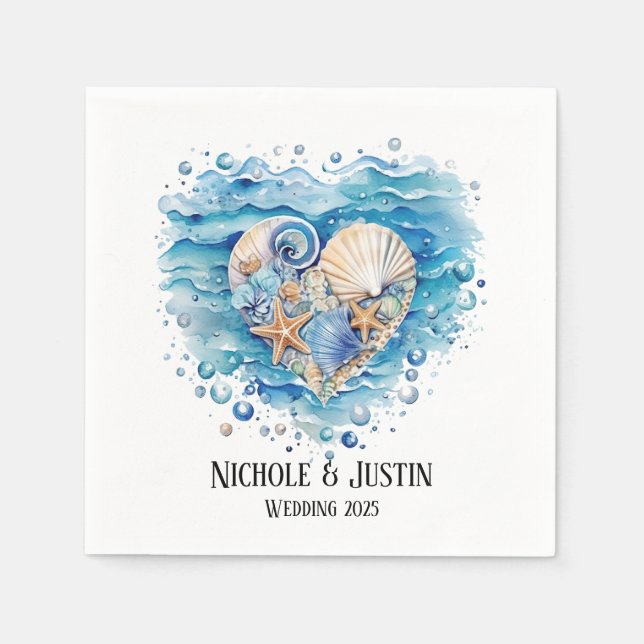 Guardanapo De Papel Casamento com Starfish da Cena de Praia (Frente)