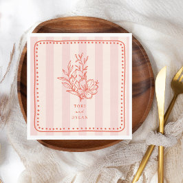 Guardanapo De Papel Casamento com Stripe de Buquê Rosa Floral