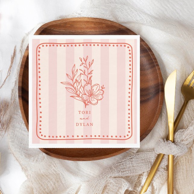 Guardanapo De Papel Casamento com Stripe de Buquê Rosa Floral (Criador carregado)