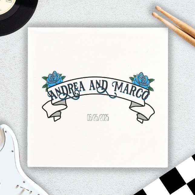 Guardanapo De Papel Casamento com Tatuagens, Tatuagem de Rosa Negra e  (Wedding With Tattoos, Black and White Rose Tattoo Napkins)