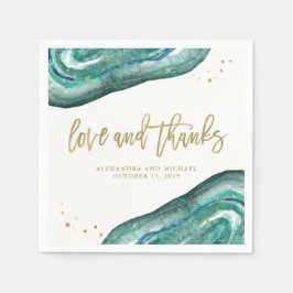 Guardanapo De Papel Casamento com Teal de Aquarela e Geodo Dourado