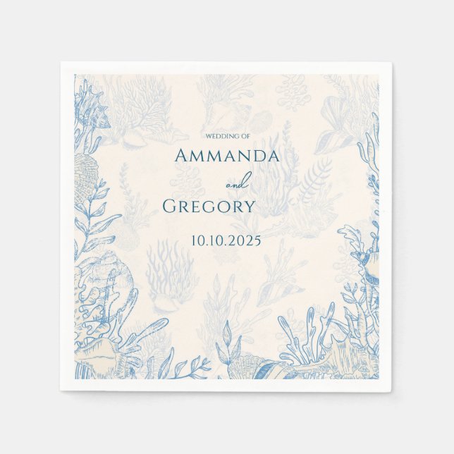 Guardanapo De Papel Casamento com temática no Oceano Toile Azul (Frente)