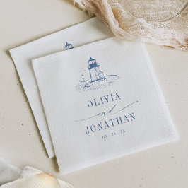 Guardanapo De Papel Casamento com Toalete Azul de Farol Costeiro