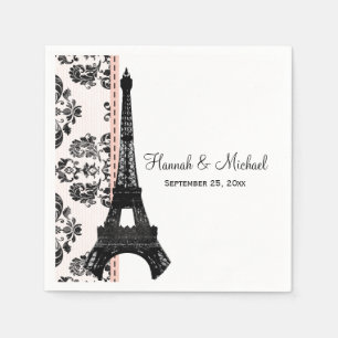 Guardanapo De Papel Casamento com Torre Eiffel, Damask Rosa