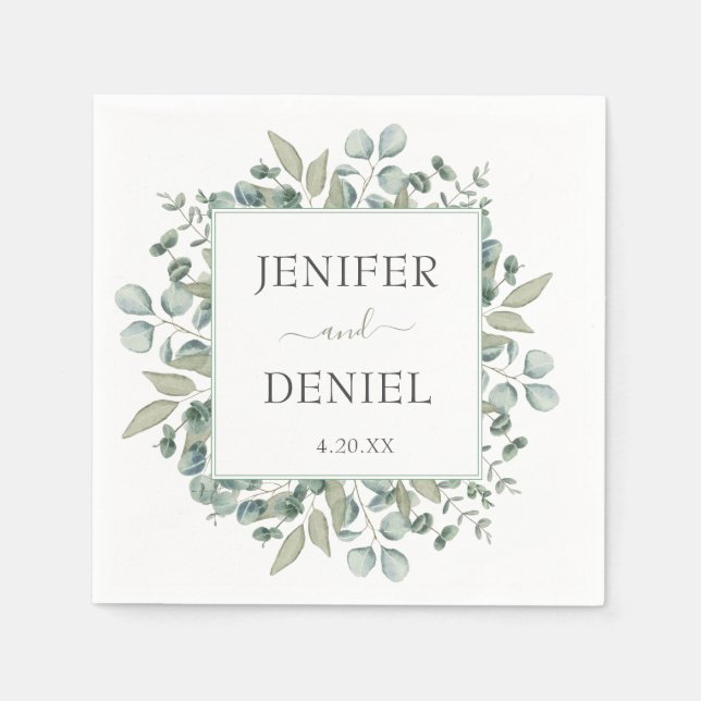 Guardanapo De Papel Casamento com Verde de Eucalipto (Frente)