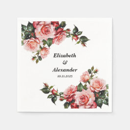 Guardanapo De Papel Casamento cor-de-rosa e rosas vermelhas