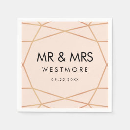 Guardanapo De Papel Casamento Cor-de-Rosa Espelho Geométrico Dourado M