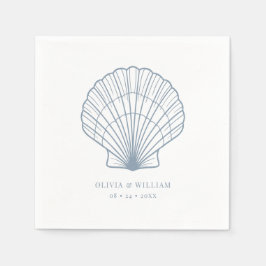 Guardanapo De Papel Casamento Costeiro Azul de Seashell Beach Dusty