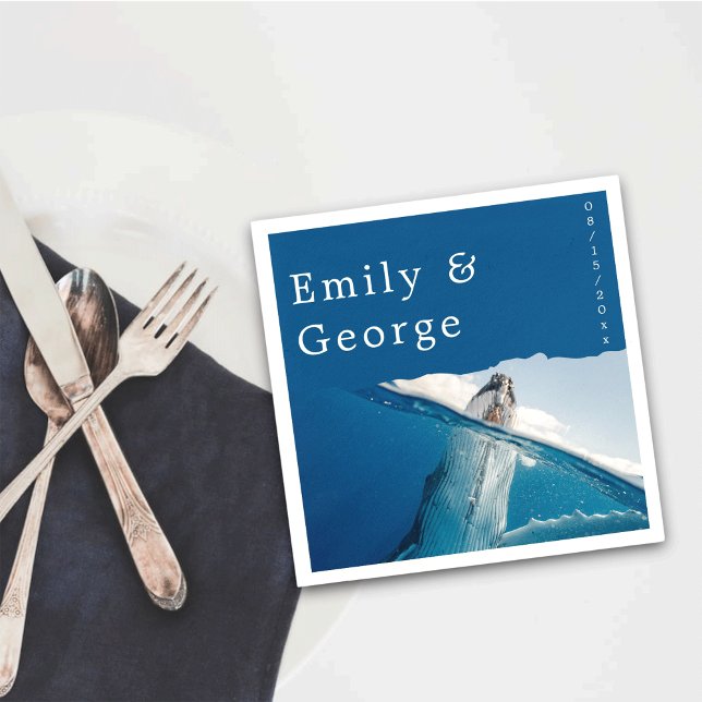 Guardanapo De Papel Casamento Costeiro de Baleia marinho Azul Náutico  (Criador carregado)