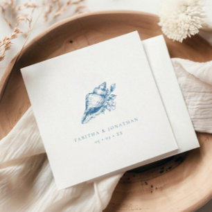Guardanapo De Papel Casamento Costeiro de Vintage Blue Seashell