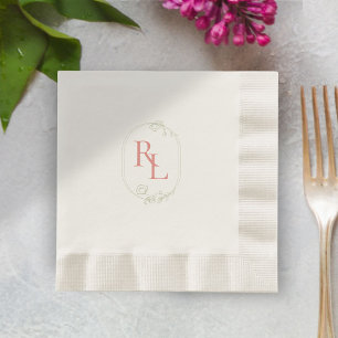 Guardanapo De Papel Casamento Cozido do Monograma Floral Verde e Rosa