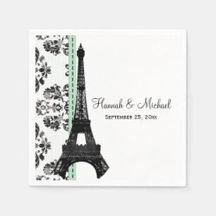 Guardanapo De Papel Casamento da Torre Eiffel em Mint Green Damask