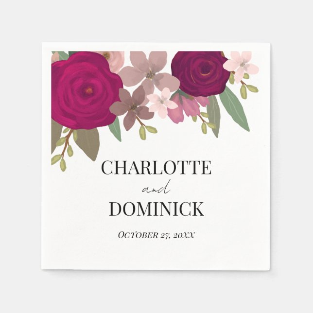Guardanapo De Papel Casamento das Flores do Jardim Borgonha (Frente)